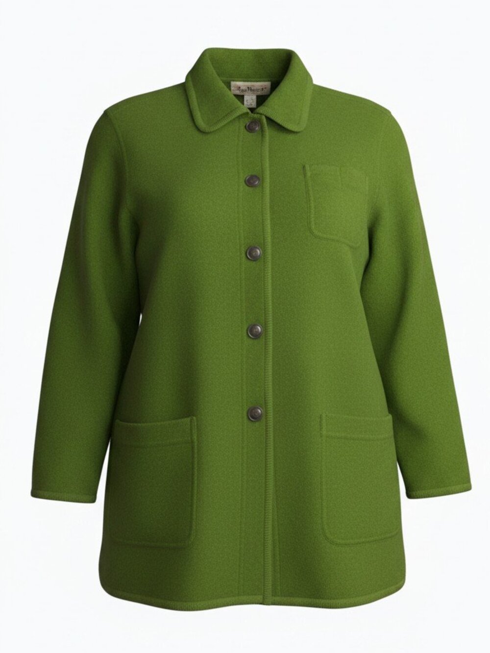 Talbots 100% Wool Coat Womens L Green Long Sleeve Collared Button Front Jacket